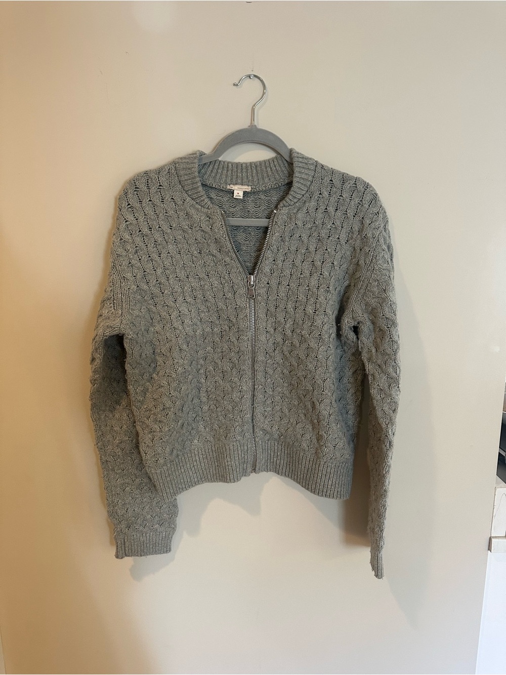 GAP Light Gray Cable Knit Zip-Front Cardigan